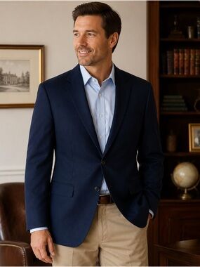 Strathmore 100% Wool Blazer Men's Navy Blue 2-Button Classic Sport Coat